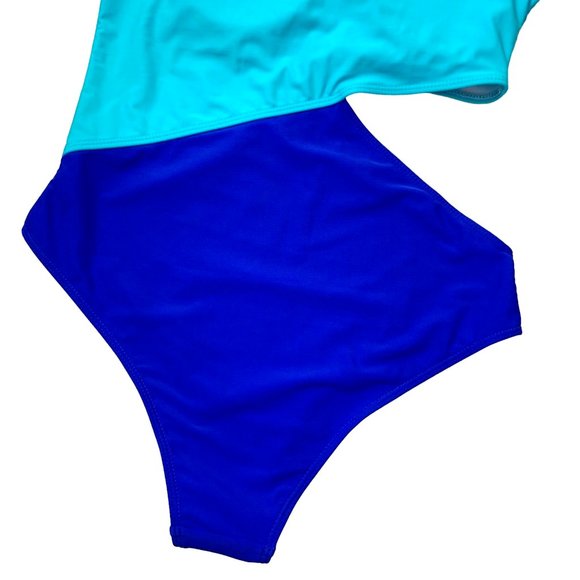 SweatyRocks One Shoulder Cut Out One Piece Swimsuit Size Large Two Tone Blue - Picture 8 of 13